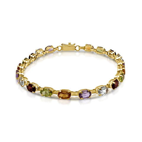 Multi-color Natural Gemstone Bracelet 14K Yellow Gold 7
