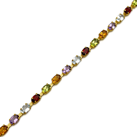 Multi-color Natural Gemstone Bracelet 14K Yellow Gold 7