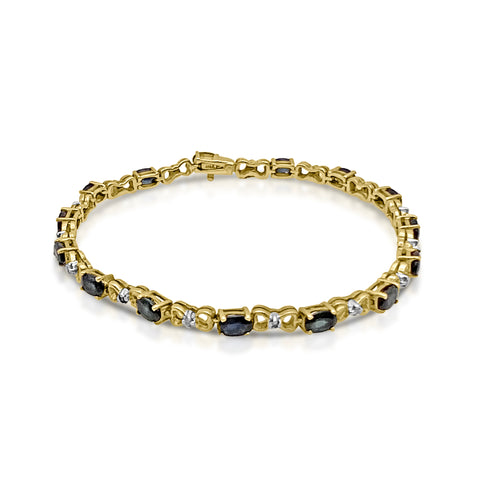 Natural Sapphire Bracelet 1/4 ctw Diamond Accents 14K Yellow Gold 7