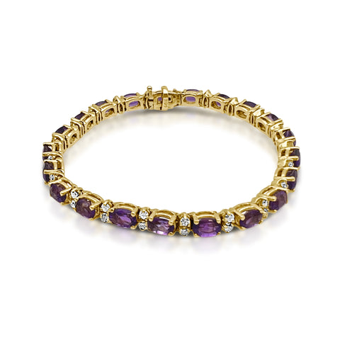 Women's 10 1/2 ctw Amethyst Tennis Bracelet with 1 1/4 ctw Diamond Accents 14K Yellow Gold 7"