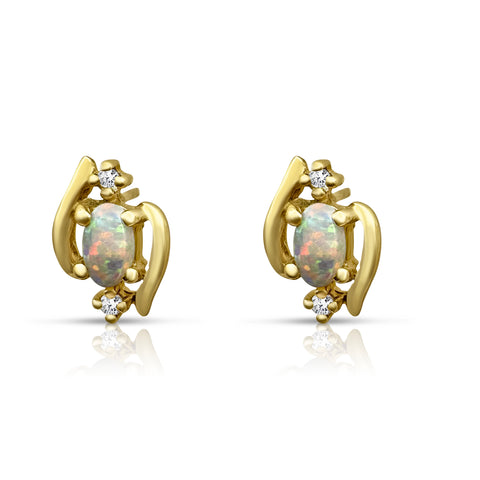 Opal Earrings 0.02 ctw Diamond Accents 14K Yellow Gold