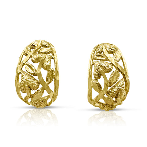 Hearts and Leaves Gold Earrings 10K Yellow Gold