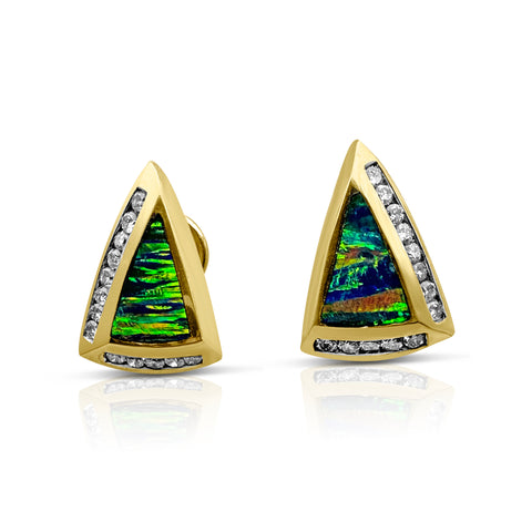 Fire Opal Earrings 3/4 ctw Diamond Accents 14K Yellow Gold