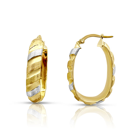 Tri-Color Gold Hoop Earrings 14K Yellow Gold with Rose/White