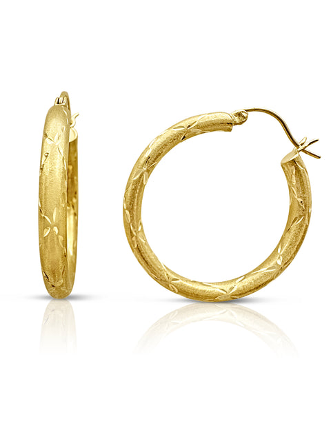 Diamond-cut Gold Hoop Earrings 14K Yellow Gold