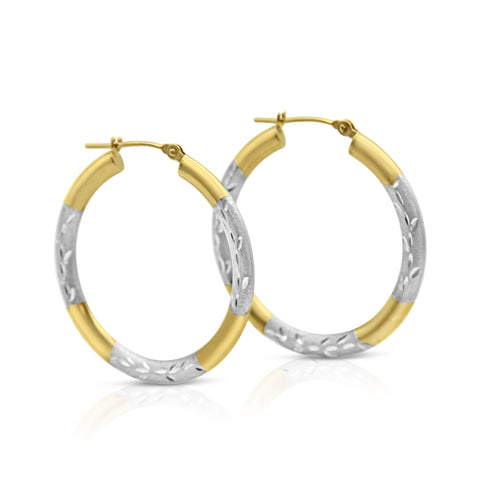 Diamond-Cut Gold Hoop Earrings 14K Yellow/White Gold