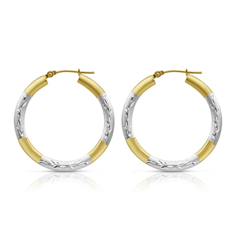 Diamond-Cut Gold Hoop Earrings 14K Yellow/White Gold