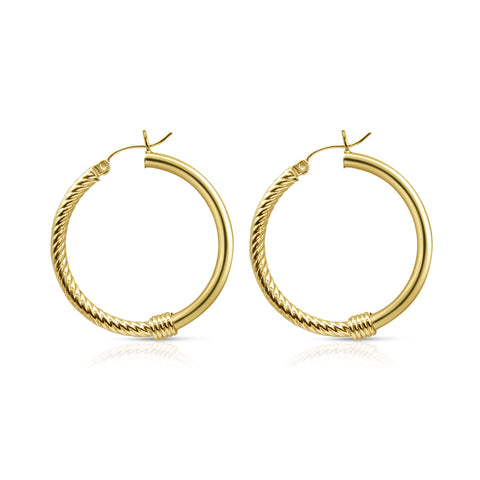 Twisted Rope Hoops Earrings 14K Yellow Gold