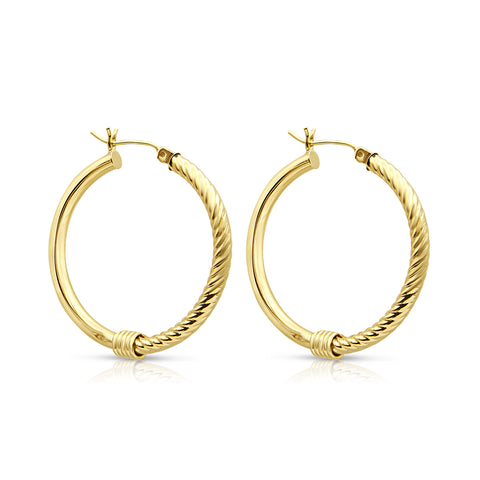Twisted Rope Hoops Earrings 14K Yellow Gold