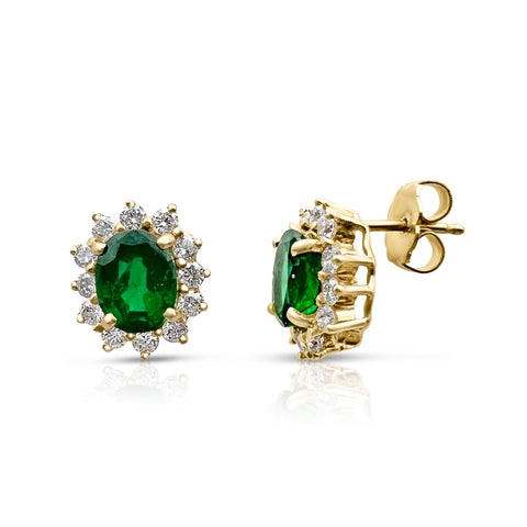 1 1/2 Ctw Emerald Earrings in 14 KY Yellow Gold