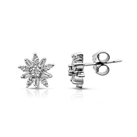 Baguette Cut Diamond Stud Earrings with 14KW White Gold