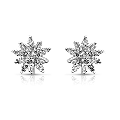 Round and Baguette Cut Diamond Stud Earrings
