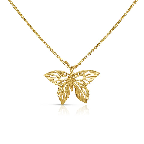 Butterfly Pendant Necklace 14K Yellow Gold 18"