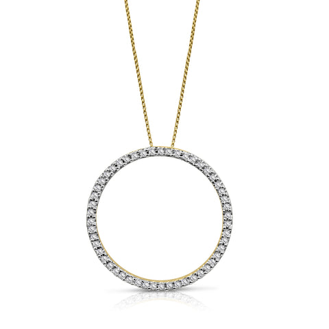 Round Pendant Necklace 0.20 ctw Diamond Accents 14K Yellow Gold 18"