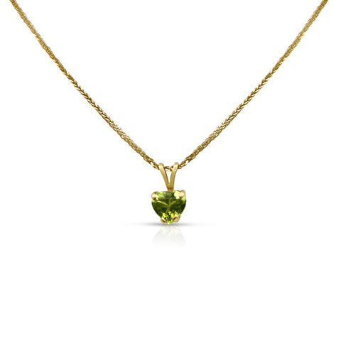 Heart-Shaped Peridote Pendant Necklace 14K Yellow Gold 18"