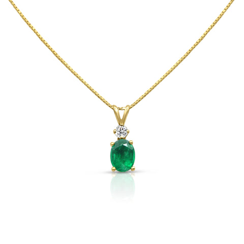 1.0 ct Emerald Pendant Necklace 1/10 ct Diamond Accents 14K Yellow Gold 18