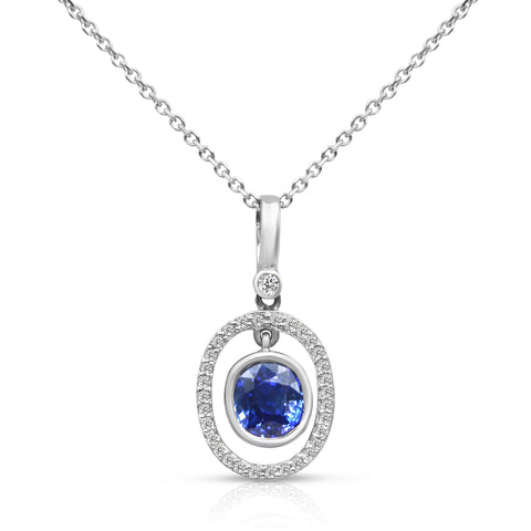 1/2 ct Sapphire Pendant Necklace 1/4 ctw Diamond Accents 14K White Gold 16