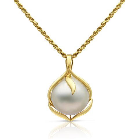 Pearl Pendant Necklace 14K Yellow Gold 18