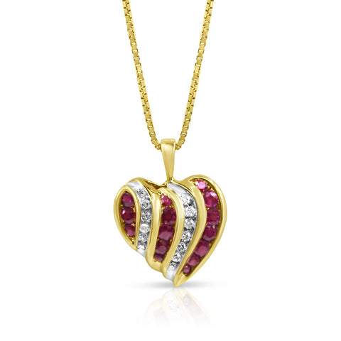 Heart Pendant Necklace 1/2 ctw Ruby and 1/4 ctw Diamond Accents14K Yellow Gold 19