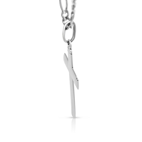 Figaro Chain Cross Pendant Necklace 18K White Gold 22