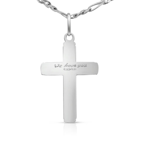 Figaro Chain Cross Pendant Necklace 18K White Gold 22