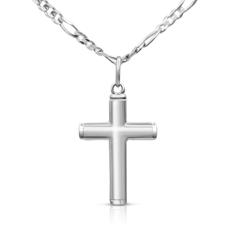 Figaro Chain Cross Pendant Necklace 18K White Gold 22