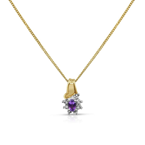 1/4 ct Amethyst Pendant Necklace 1/20 ctw Diamond Accents 10K Yellow Gold 18"