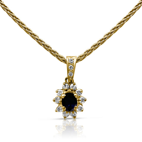 1/2 ct Sapphire Pendant Necklace 1/2 ctw Diamond Accents 14K Yellow Gold 18"