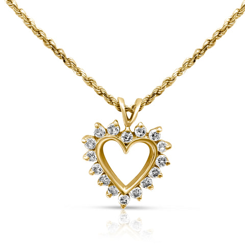 Heart Pendant Necklace 1/2 ctw Diamond Accents 14K Yellow Gold 20"
