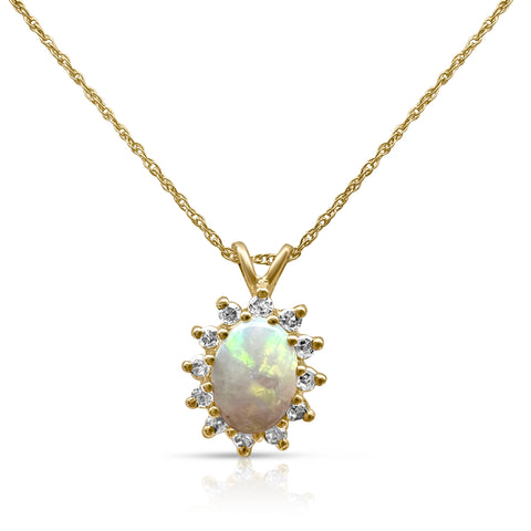 1/2 ct Opal Pendant Necklace 1/4 ctw Diamond Accents 14K Yellow Gold 18"
