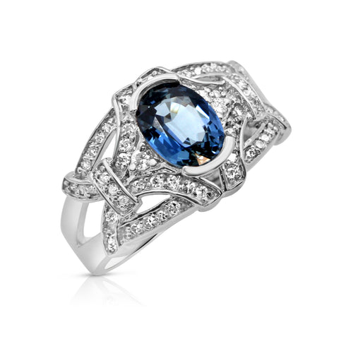 1 ct Natural Sapphire Fashion Ring 1 ctw Diamond Accents 14K White Gold 8