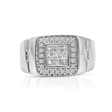 Mens Ring 1 ctw Diamond Accents 10K White Gold 10