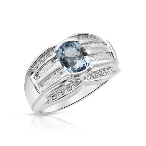 1.0 ctw Aquamarine Ring 1/2 ctw Diamod Accents 14K White Gold 7.75