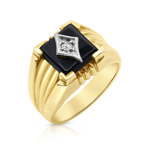 Mens Gold Onyx with 1/10 ct Diamond Accent Ring 14K Yellow Gold 9