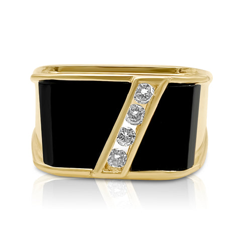 Men's Onyx Ring 1/10 ctw Diamond Accents 14K Yellow Gold 10.75"