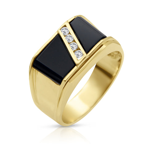 Men's Onyx Ring 1/10 ctw Diamond Accents 14K Yellow Gold 10.75"