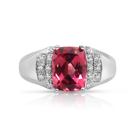 2 1/2 ct Pink Tourmaline Ring 1/10 ctw Diamond Accents (G/VVS2) 14K White Gold 8