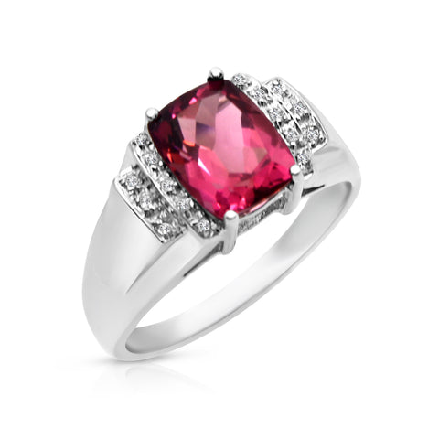 2 1/2 ct Pink Tourmaline Ring 1/10 ctw Diamond Accents (G/VVS2) 14K White Gold 8