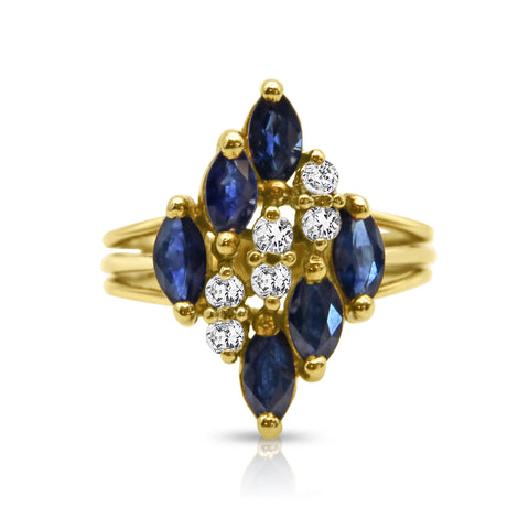 1.0 ctw Sapphire Ring 1/4 Diamond Accents 14K Yellow Gold 6.25