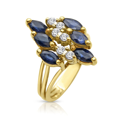 1.0 ctw Sapphire Ring 1/4 Diamond Accents 14K Yellow Gold 6.25