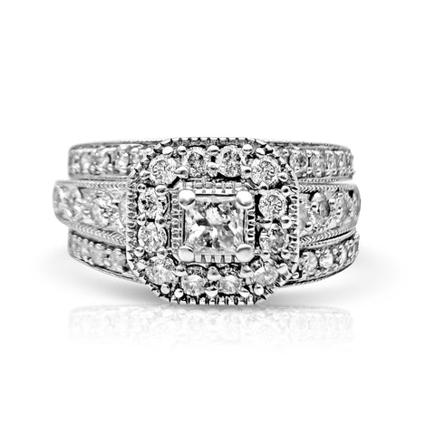1.0 ctw Diamond Bridal Set 1/4 ct Princess-cut Center Stone Diamond 14K White Gold Ring Insert and 10K White Gold Band  6.5