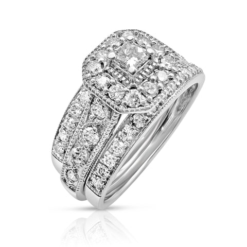 1.0 ctw Diamond Bridal Set 1/4 ct Princess-cut Center Stone Diamond 14K White Gold Ring Insert and 10K White Gold Band  6.5