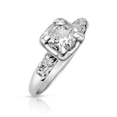 1/2 ctw Diamond Engagement Ring  0.45 ct Round-Cut Center Stone Diamond 14K White Gold 8.75