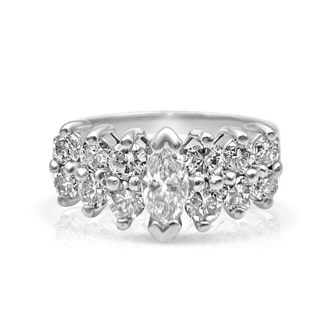 3/4 ctw Diamond Fashion Ring 3/20 ct Marquise-Cut Center Stone Diamond 14K White Gold 6.5