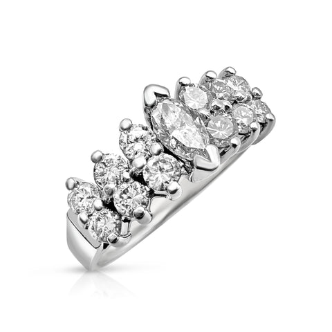 3/4 ctw Diamond Fashion Ring 3/20 ct Marquise-Cut Center Stone Diamond 14K White Gold 6.5