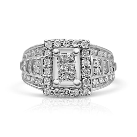 3/4 ctw Princess Baguette Round Cut Diamond Fashion Ring 10K White Gold 7