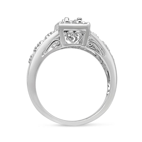 3/4 ctw Princess Baguette Round Cut Diamond Fashion Ring 10K White Gold 7