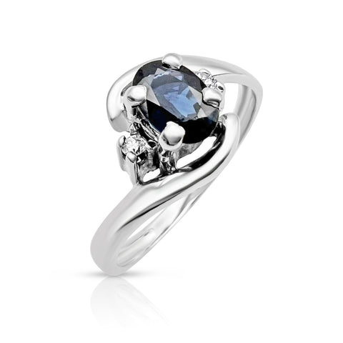 Women's 1/2 ct Sapphire Ring 1/20 ctw Diamond Accents 14K White Gold 5.5