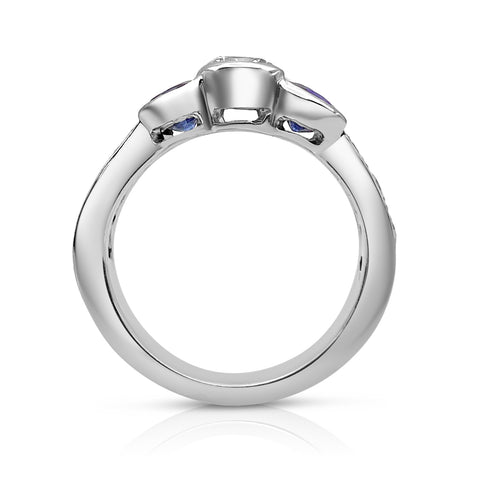 Women's 3/4 ctw Diamond 9/10 ctw Sapphire Ring 1/2 ct Center Stone Diamond 14K White Gold 5.5